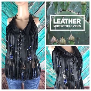 Black Leather Fringe Summer Top
